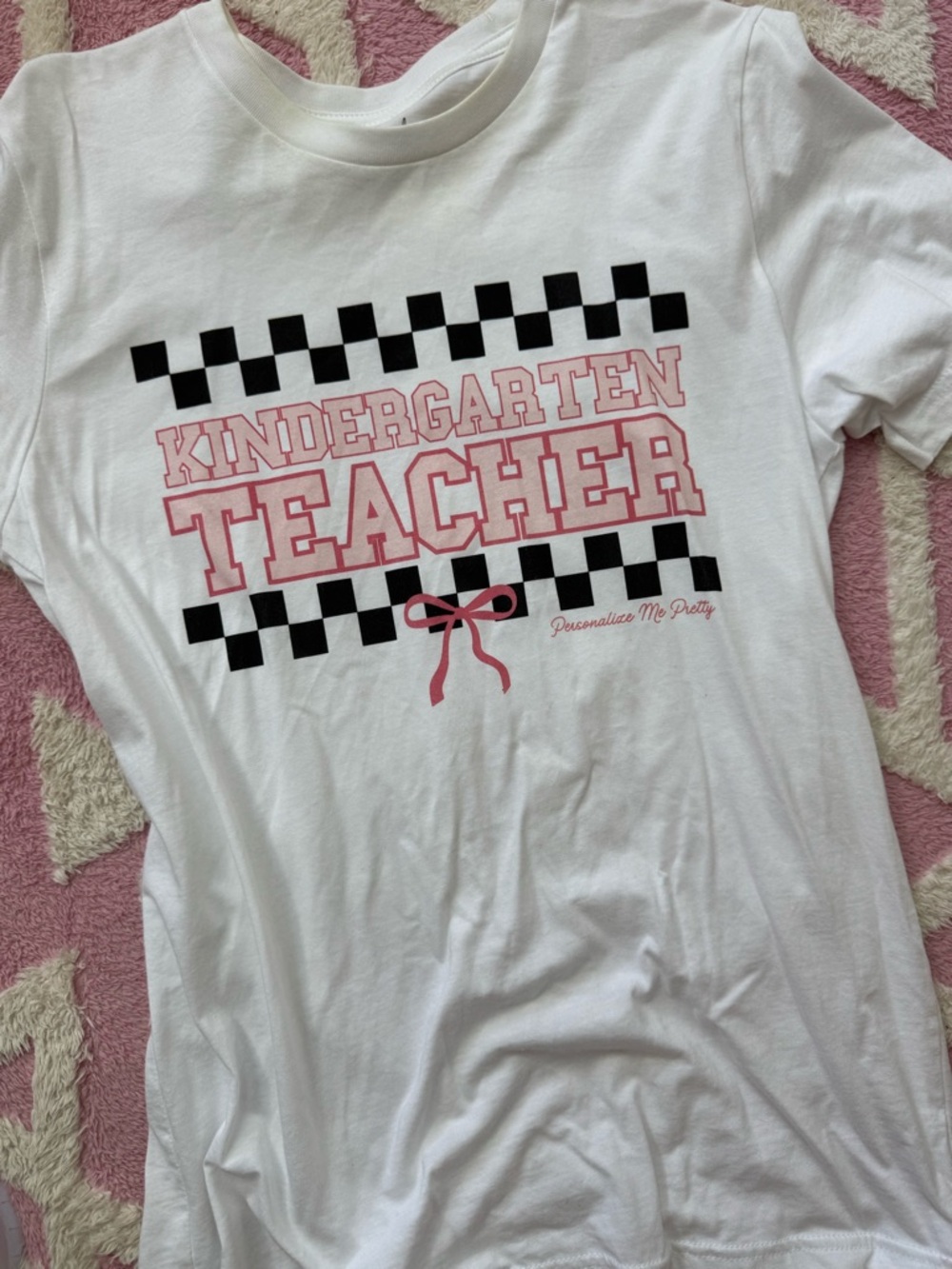 Kindergarten Teacher Graphic Tee - White & Pink